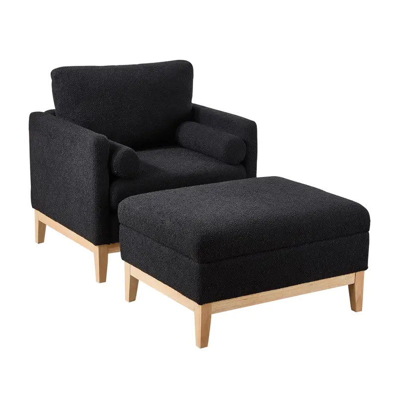 Oversized 360° Swivel Barrel Chair Set With Coordinating Ottoman And Hidden Storage 1