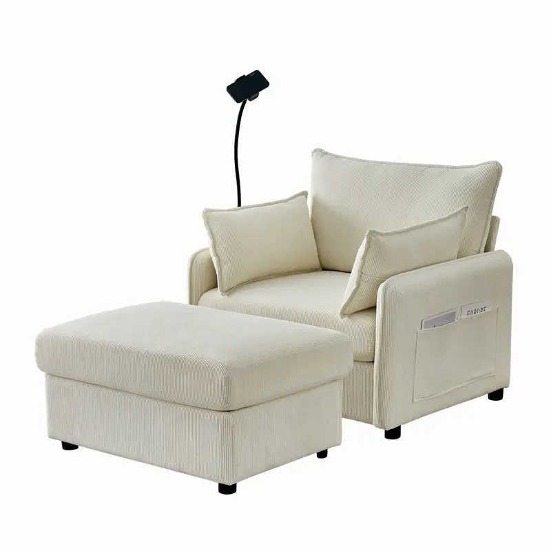 Oversized Comfy Chaise Lounge With Matching Ottoman And Hidden Storage 2