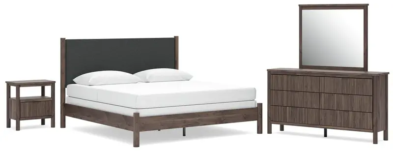 Pamytta King Upholstered Panel Bed Suite: Dresser, Mirror & Nightstand 1