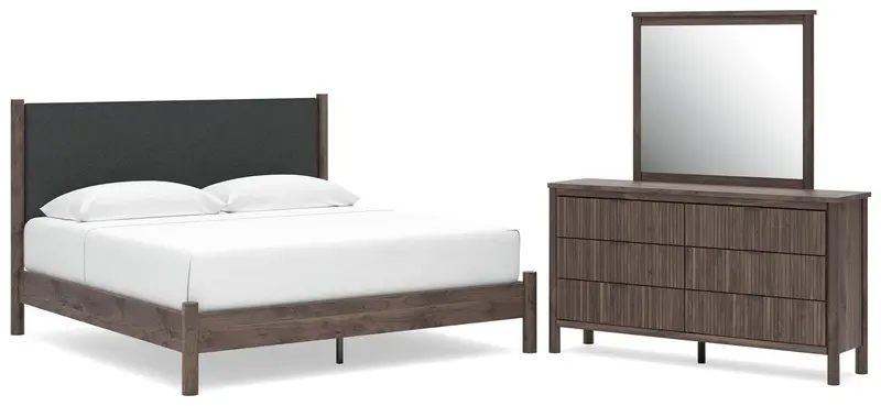 Pamytta King Upholstered Platform Bed Package: Dresser And Mirror 1