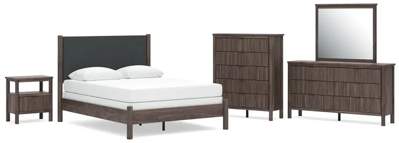 Pamytta Queen Upholstered Panel Bedroom Suite: Bed, Dresser, Mirror, Chest & Nightstand 1
