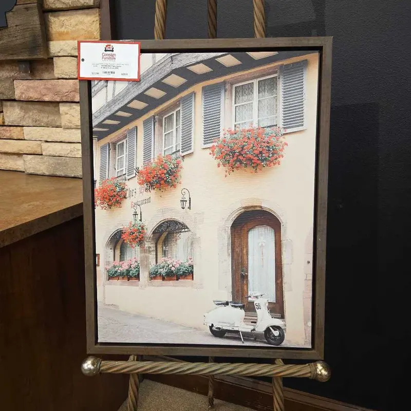 Paris Street Scene Framed Canvas – Urban Lifestyle Wall Art (Ba) 1