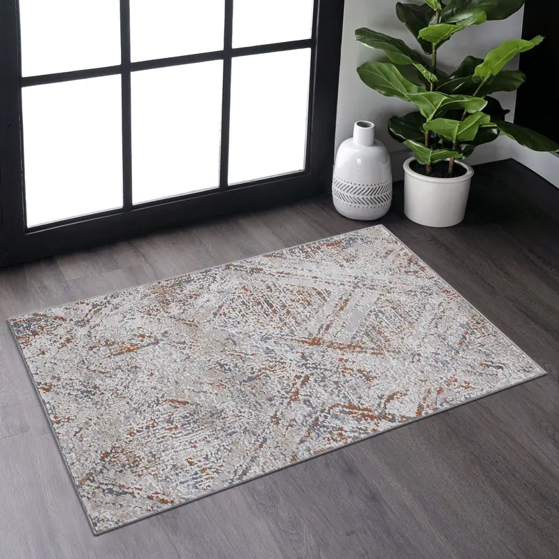 Payas Geometric Area Rug – 2' X 3' Minimalist Beige Pattern 1