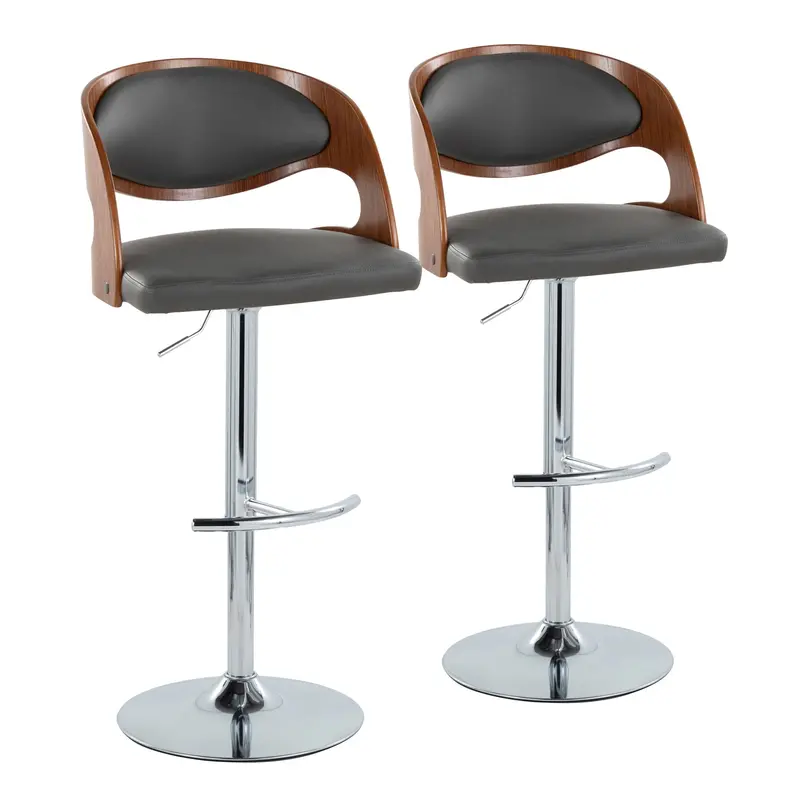 Pino Mid-Century Adjustable Swivel Barstool With Rounded T-Footrest – Set Of 2 1