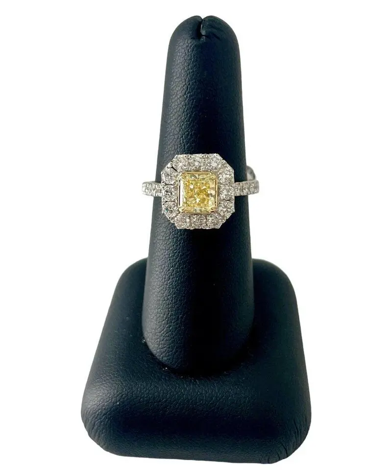 Platinum Yellow Diamond Halo Ring – 1.22 Ct 1