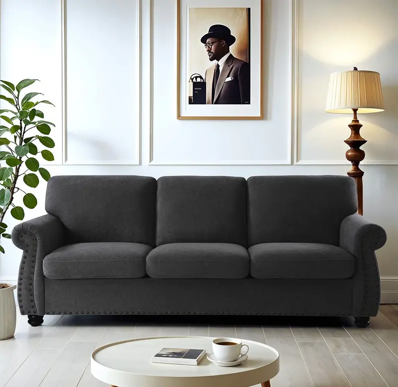 Plush 3-Seater Sofa – High-Density Foam Seating, Turned Legs, And Loose Back Cushions 2