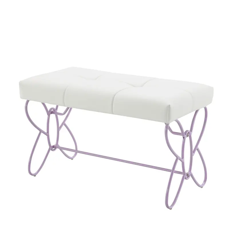 Priya Ii Purple Faux Leather Bench In Purple And White 1