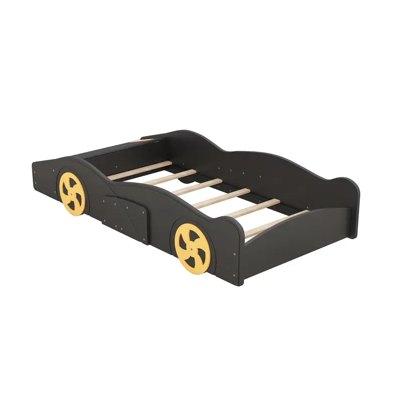 Racing-Themed Twin Platform Bed With Realistic Wheel Accents And Under-Bed Storage Compartments 2