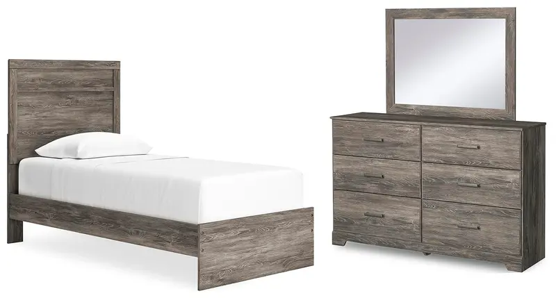 Ralinksi Twin Panel Bed With Matching Mirrored Dresser 1