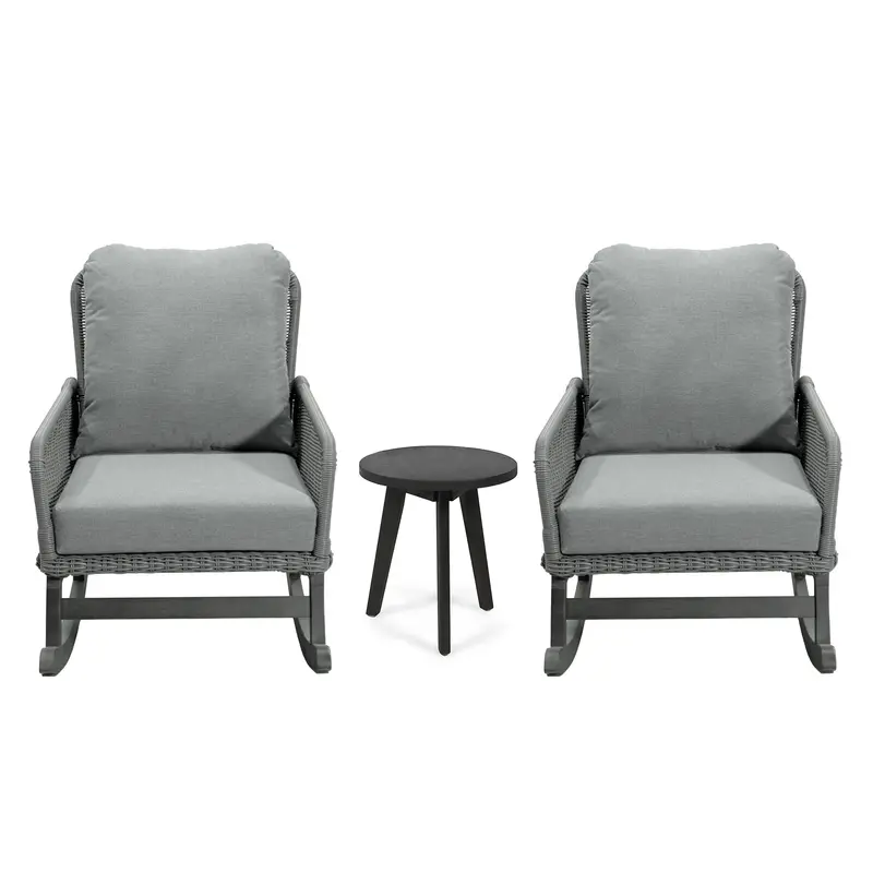 Rattan Outdoor Seating Set – Two Rocking Chairs + Accent Table 2