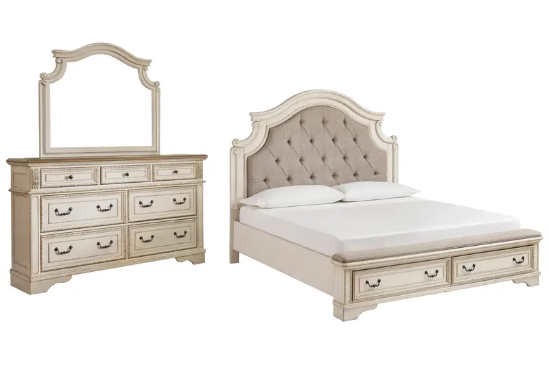 Realyn King Upholstered Bed Paired With Mirror-Finished Dresser 1