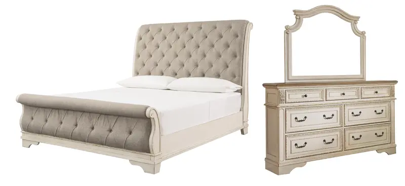 Realyn Mirrored Sleigh Bed & Dresser – King Or Queen Size 1