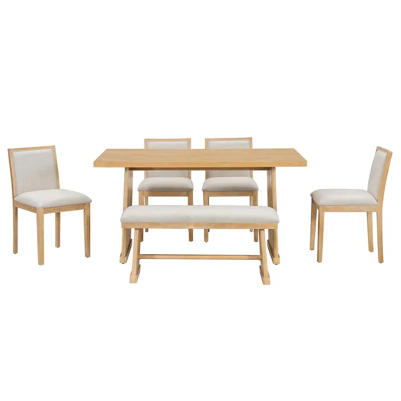 Rectangular Dining Set: 4 Upholstered Chairs + 1 Padded Bench 1