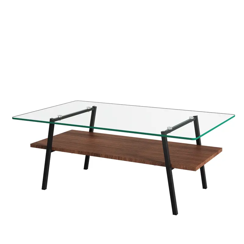 Rectangular Tempered Glass Coffee Table On Sleek Metal Legs – Modern Living Space Essential 3