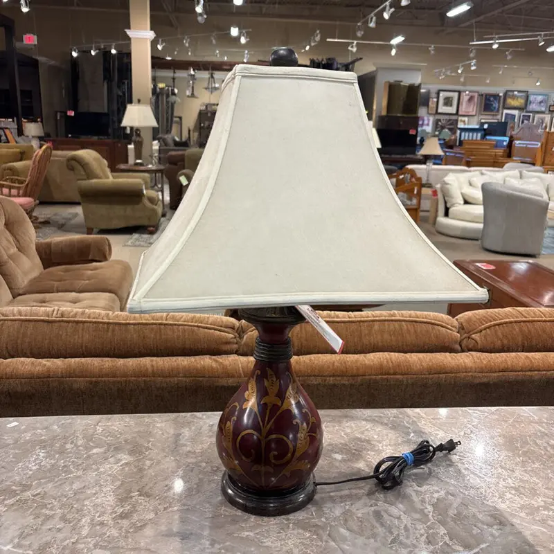 Red Patterned Ceramic Table Lamp (Ls) 1