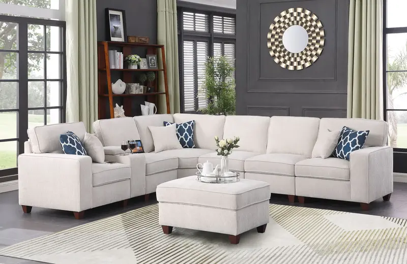 Rene Sectional Sofa Set – Modern Beige Configuration With Matching Ottoman 1