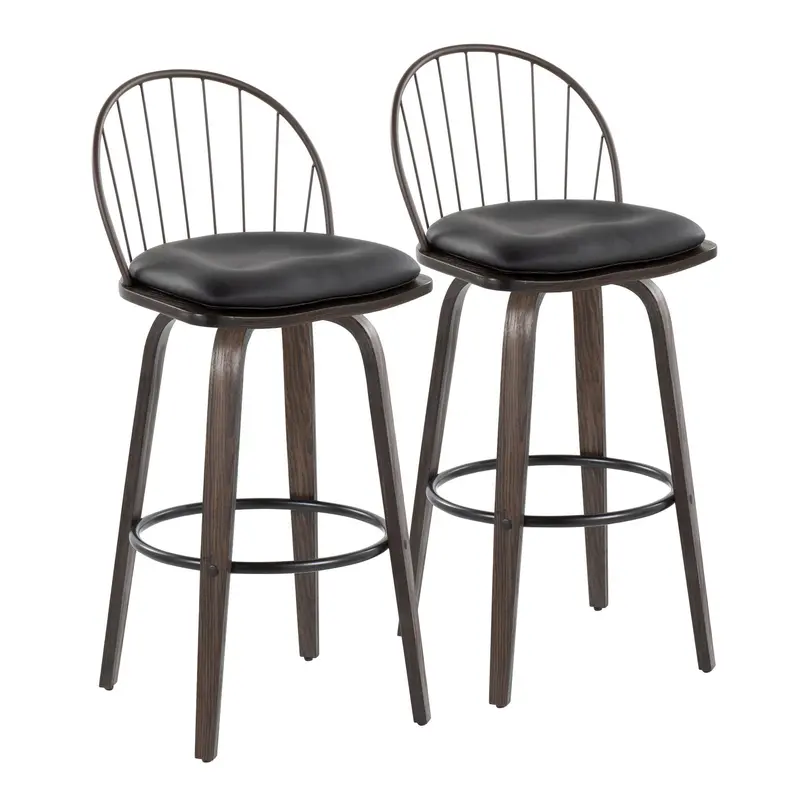 Riley Industrial-Chic Swivel Barstool With Removable Cushion – Fixed Height Urban Style (Set Of 2) 2