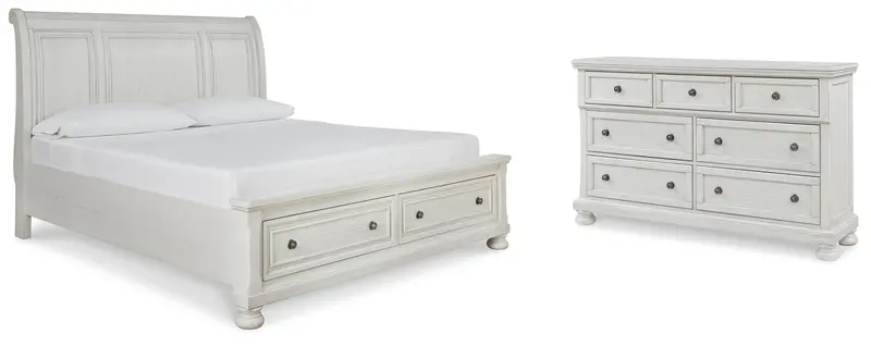 Robbinsdale California King Sleigh Bed With Hidden Storage And Mirrored Dresser 1