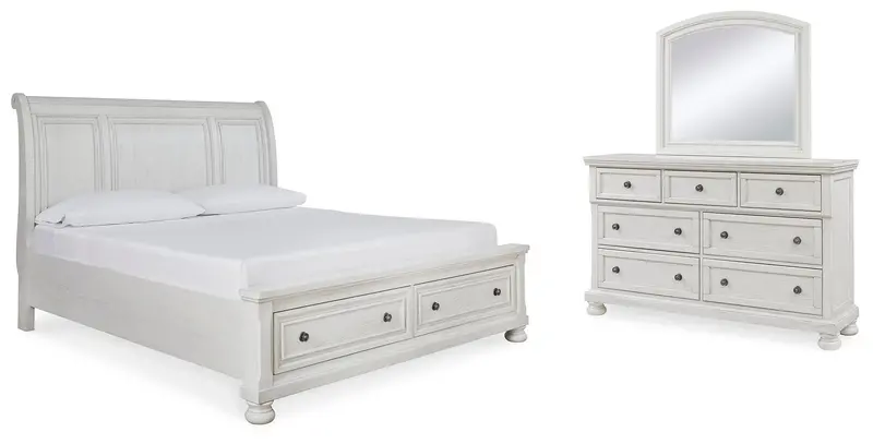 Robbinsdale King Sleigh Bed Featuring Ample Storage And Mirrored Dresser 1
