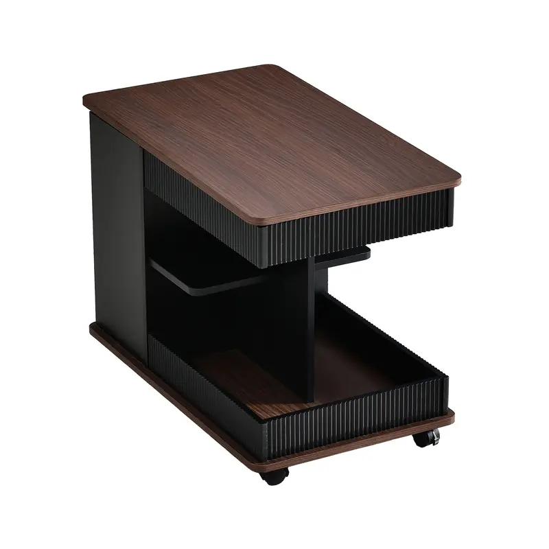 Rotating End Table With Casters – 360° Swivel Top + Under-Shelf Storage Space 1