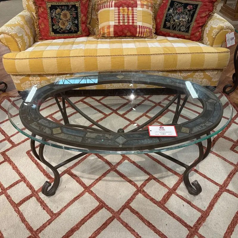 Round Geometric-Tone Coffee Table – Metal Frame With Natural Stone Top (Bah) 1