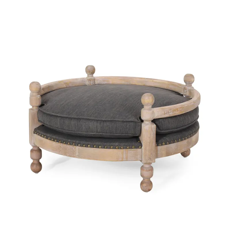 Round Pet Sofa With Plush Charcoal Upholstery And Supportive Cushioning 1