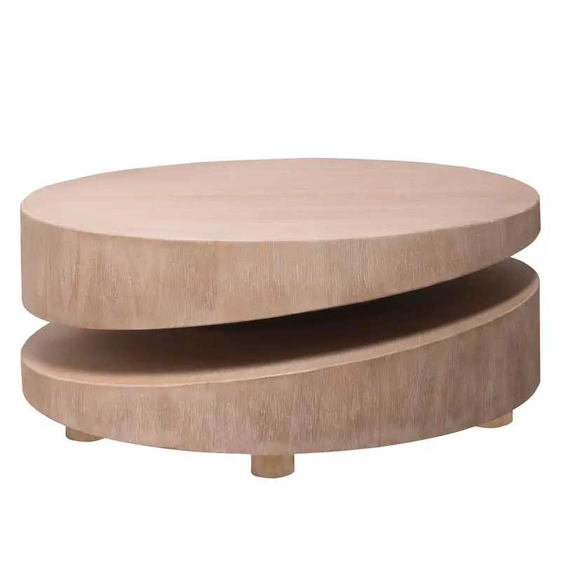 Round Solid Wood Coffee Table – Antique Natural Finish Accent Piece 1