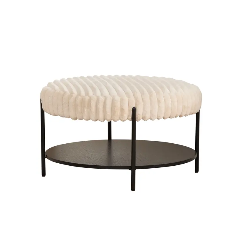 Round Upholstered Ottoman Coffee Table Featuring Built-In Shelf Storage 1