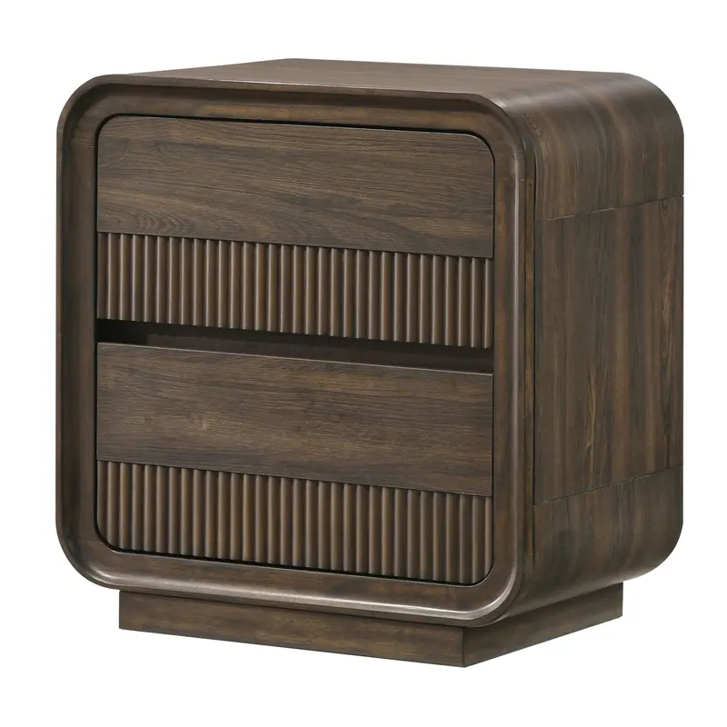 Rounded-Edge Nightstand With Two Soft-Close Drawers – Brown Finish 1