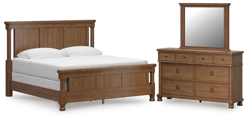 Rowlenstown King Poster Bed And Mirrored Dresser Combo 1