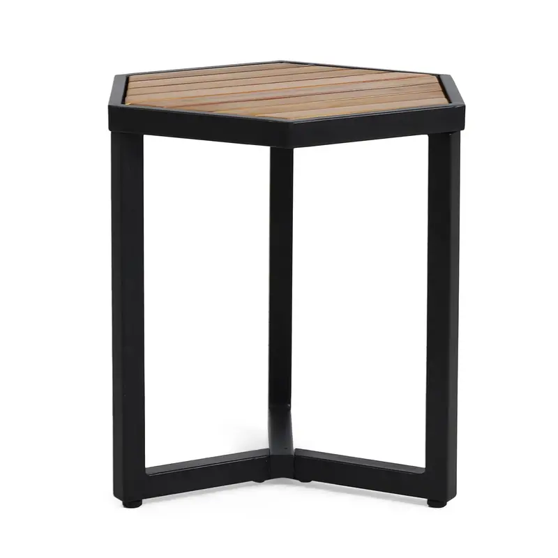 Rustic Brown Slatted Side Table With Sturdy Iron Base For Outdoor Or Indoor Use 1