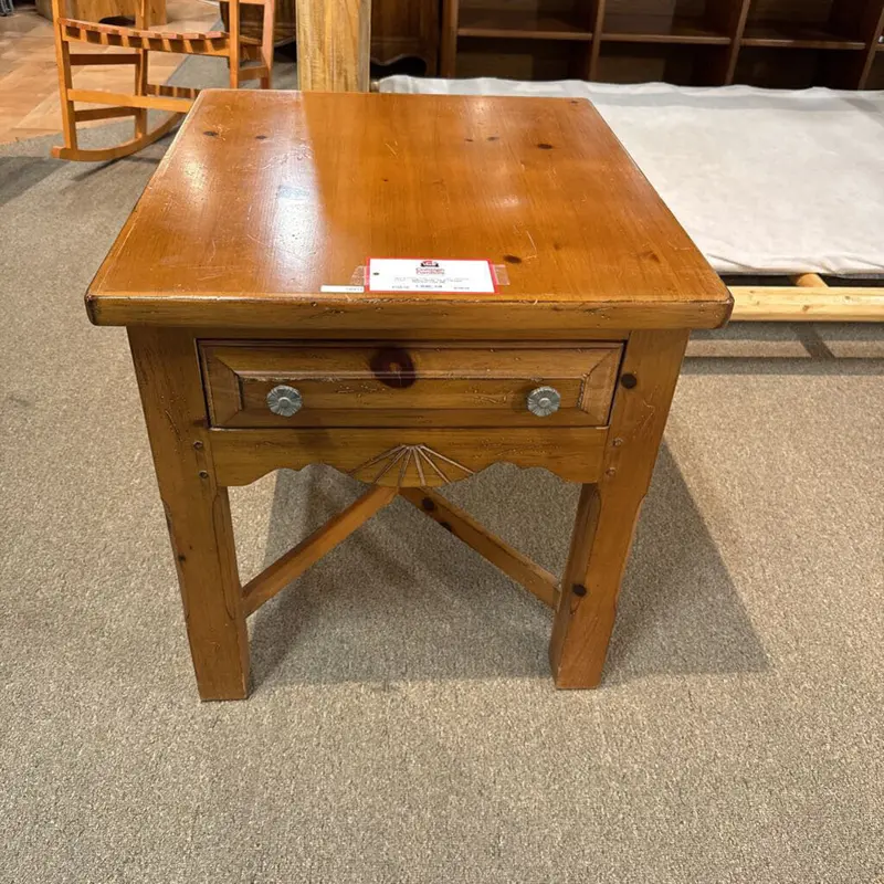 Rustic Pine End Table With Single Drawer – Mi Finish 1