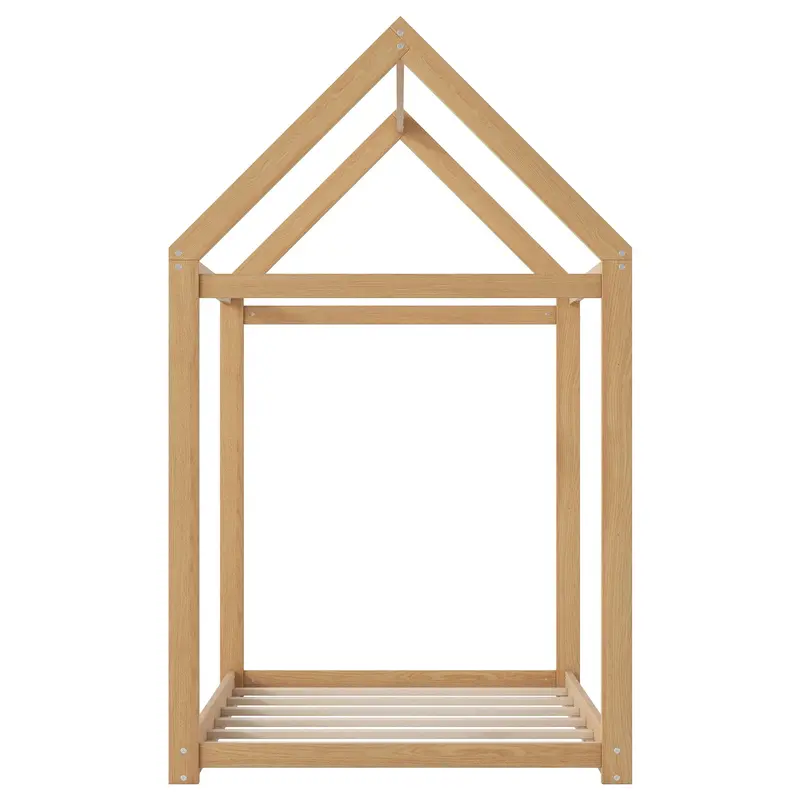 Rustic Wooden House-Shaped Bed Frame 1