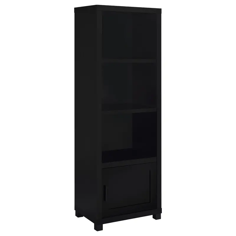 Sandl Black Three-Shelf Media Tower With Cabinet Storage 1