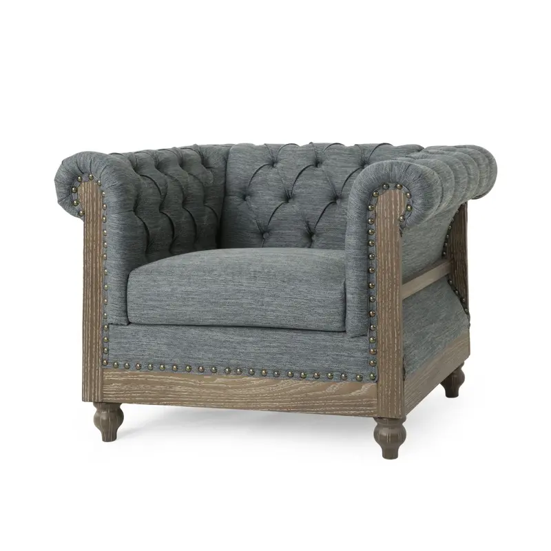 Scrolled Tuxedo-Arm Fabric Club Chair With Tailored Upholstery 1