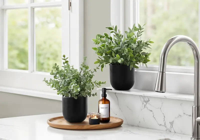 Set Of 2 Eucalyptus Grass Faux Plants – 11" Textured Indoor Table Decor 1