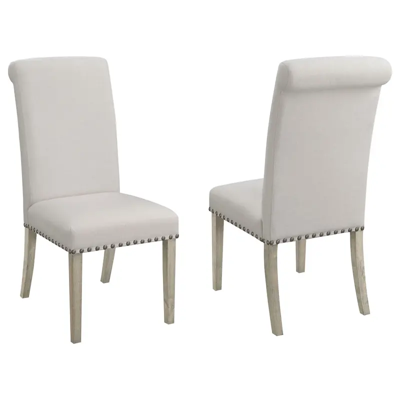 Set Of 2 Upholstered Dining Chairs With Rolled Edge Backrests And Beige Fabric 1
