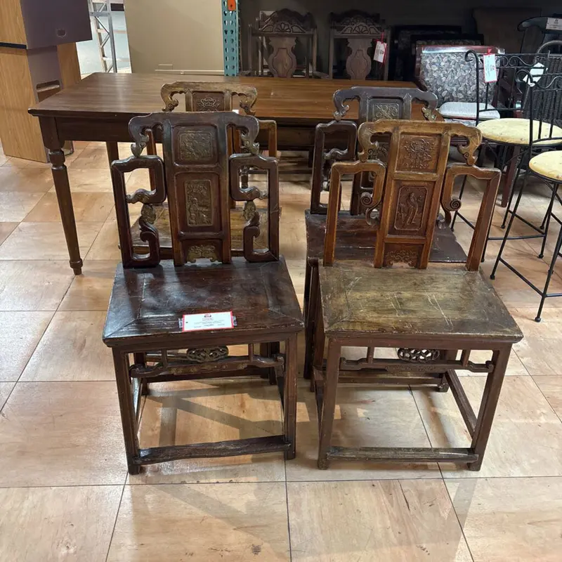 Set Of Four Oriental-Style Wooden Dining Chairs – Black Finish With Fabric Seats (Bah Line) 1