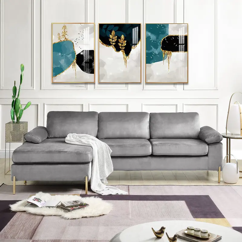 Shannon Velvet Sectional Sofa With Integrated Chaise – Plush Lounge Seating 1