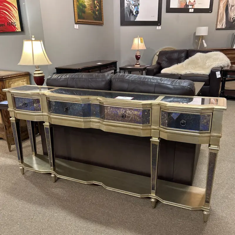 Silver 3-Drawer Inlaid Sofa Table – Sleek Alk Collection 1