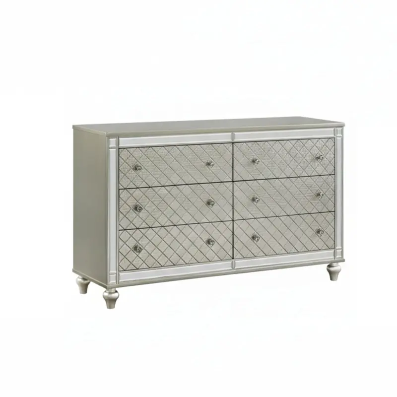 Silver-Tone 6-Drawer Dresser With Diamond-Textured Front Panels 1