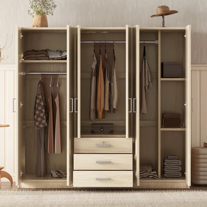 Six-Door Bedroom Wardrobe With Interior Drawers And Customizable Storage Compartments 1