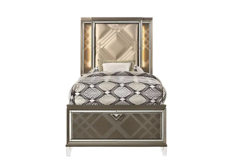 Skylar Full Led Platform Bed With Under-Bed Storage In Dark Champagne 1