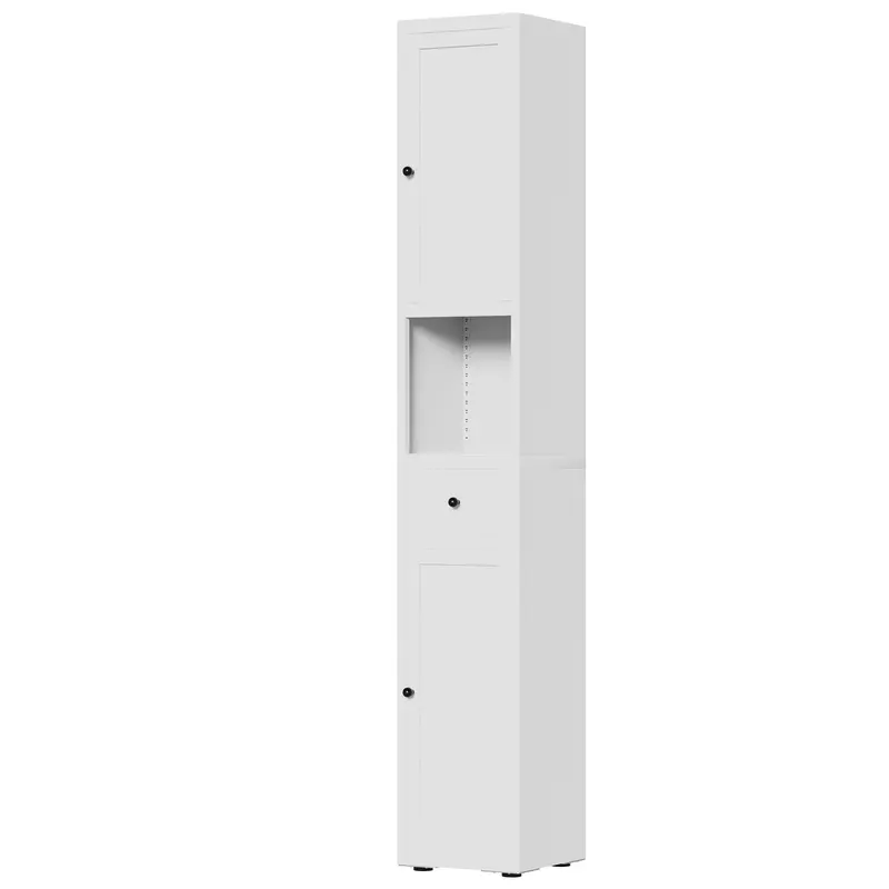 Slim Freestanding Bathroom Cabinet – Five-Tier White Storage With Adjustable Shelves 1