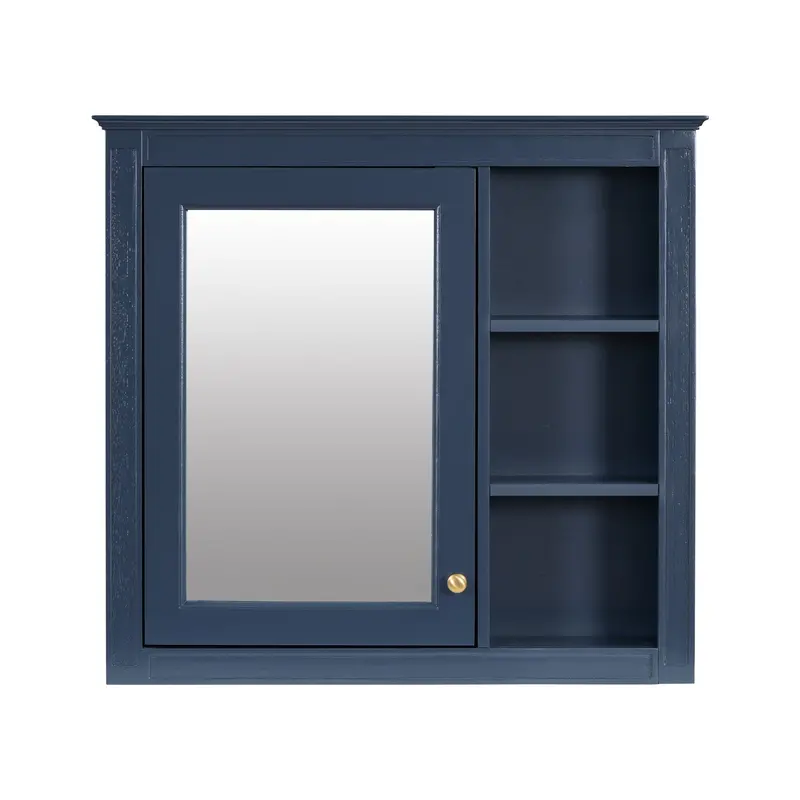 Slim Wall-Mounted Medicine Cabinet With Mirror And Three Spacious Open Shelves 4