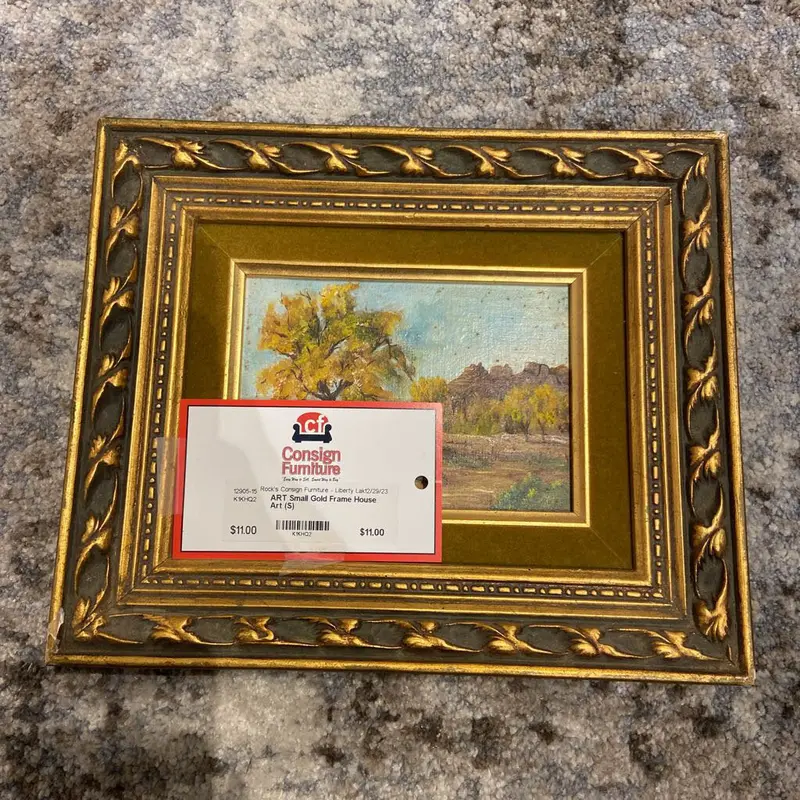 Small Ornate Gold Frame Featuring House Silhouette Art 1