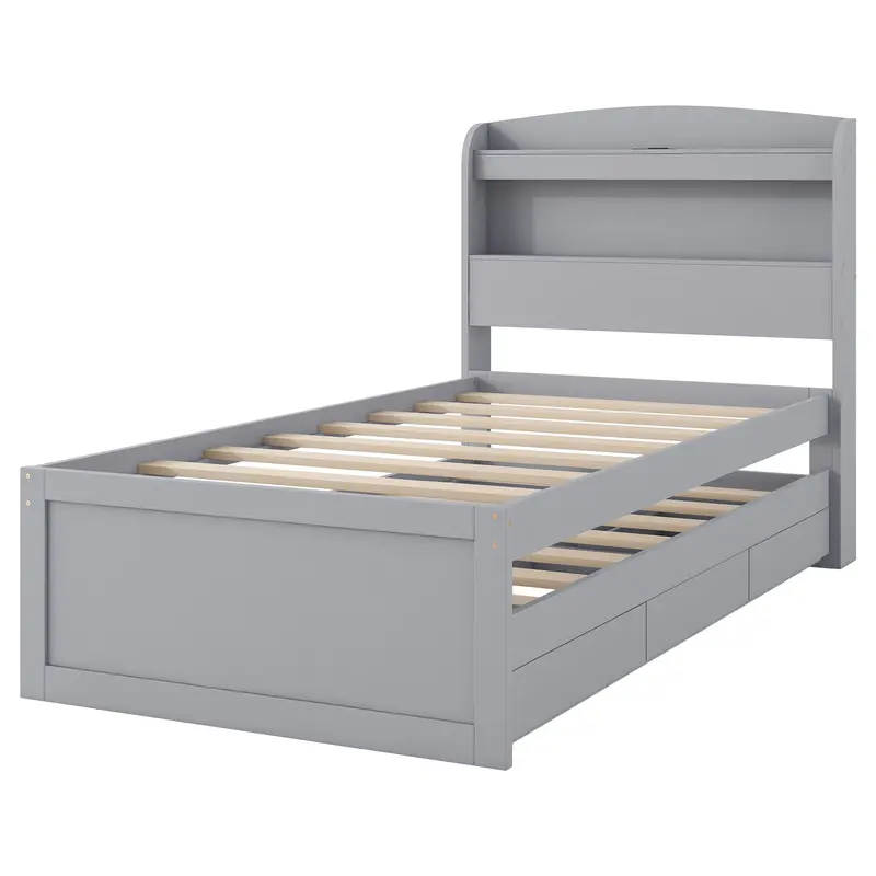 Smart Platform Bed Featuring Led-Illuminated Headboard, Dual Usb Charging Ports, Pull-Out Trundle, And Two Hidden Drawers 1