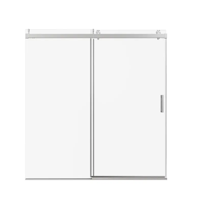 Soft-Close Frameless Sliding Shower Door – 3/8" Thick Tempered Glass, Space-Saving Design 2