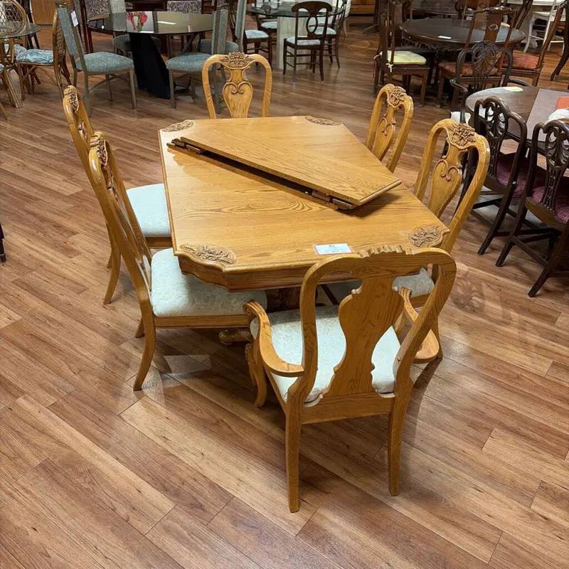 Solid Oak Dining Table Set With Six Matching Chairs 1