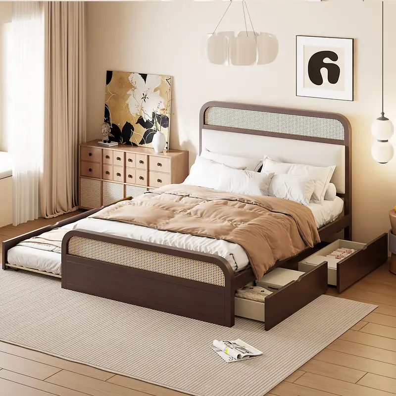 Space-Saving Platform Bed Featuring Trundle Base And Two High-Capacity Drawers 1